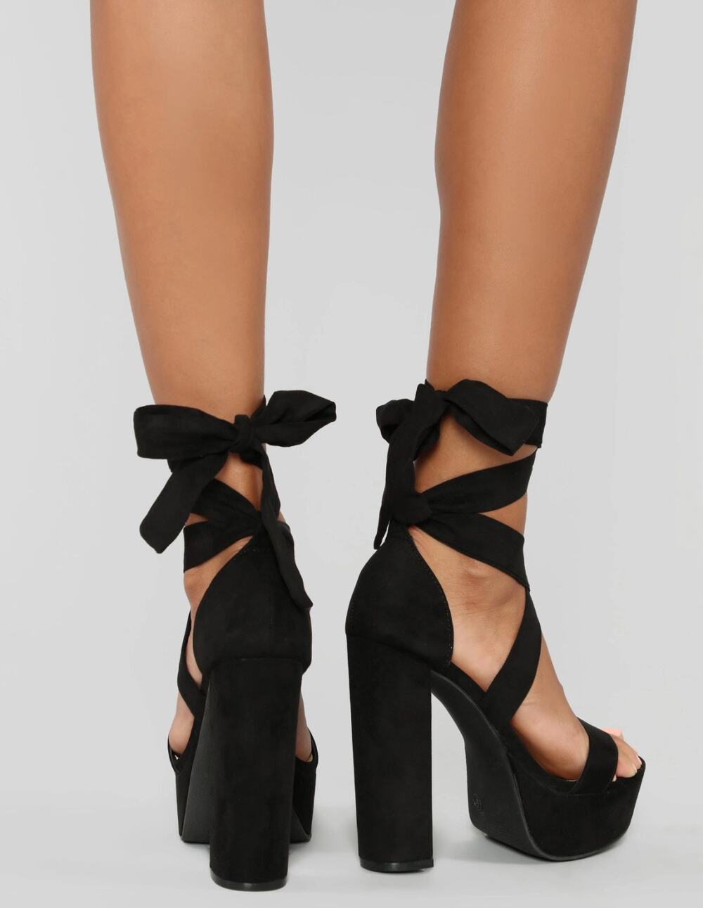 JustFab Lace Up Black Velvet Stiletto Block Heels Lita Whimsygoth Alternative 8